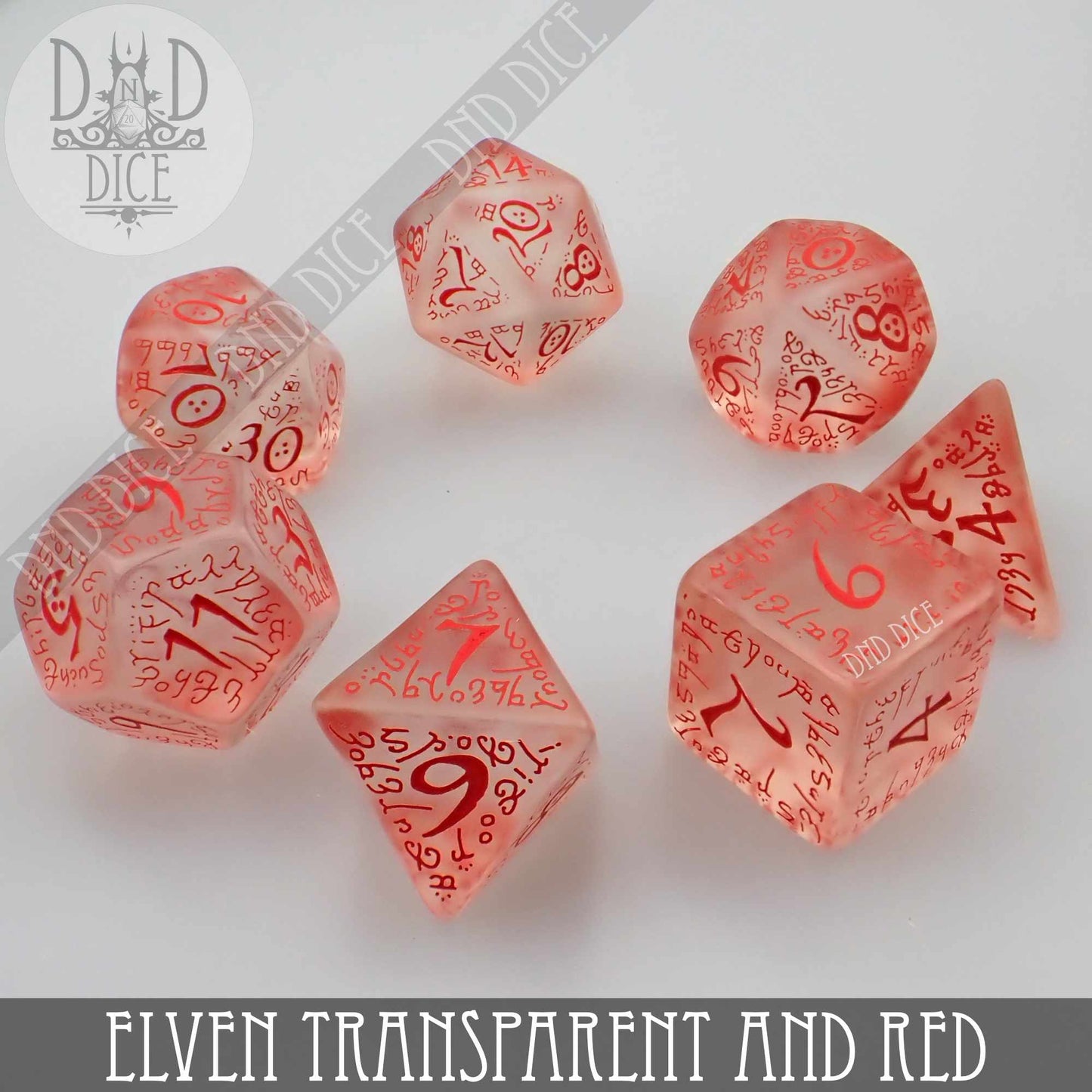 Elven Transparent & Red Dice Set - Premium Dice Sets & Games from DND DICE - Just $14! Shop now at Game Crave Tournament Store