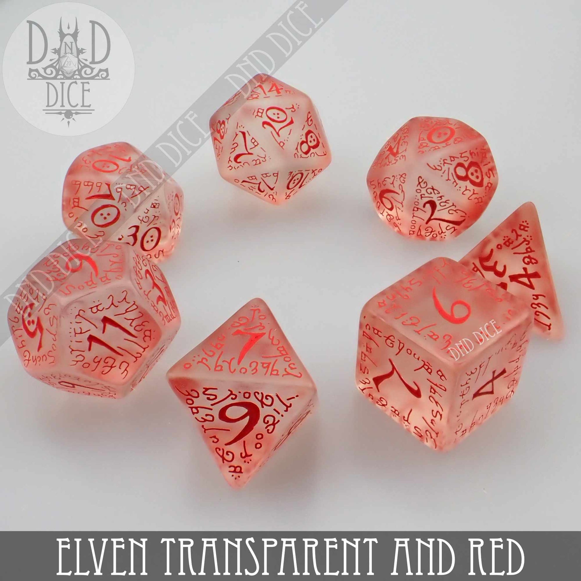 Elven Transparent & Red Dice Set - Premium Dice Sets & Games from DND DICE - Just $14! Shop now at Game Crave Tournament Store