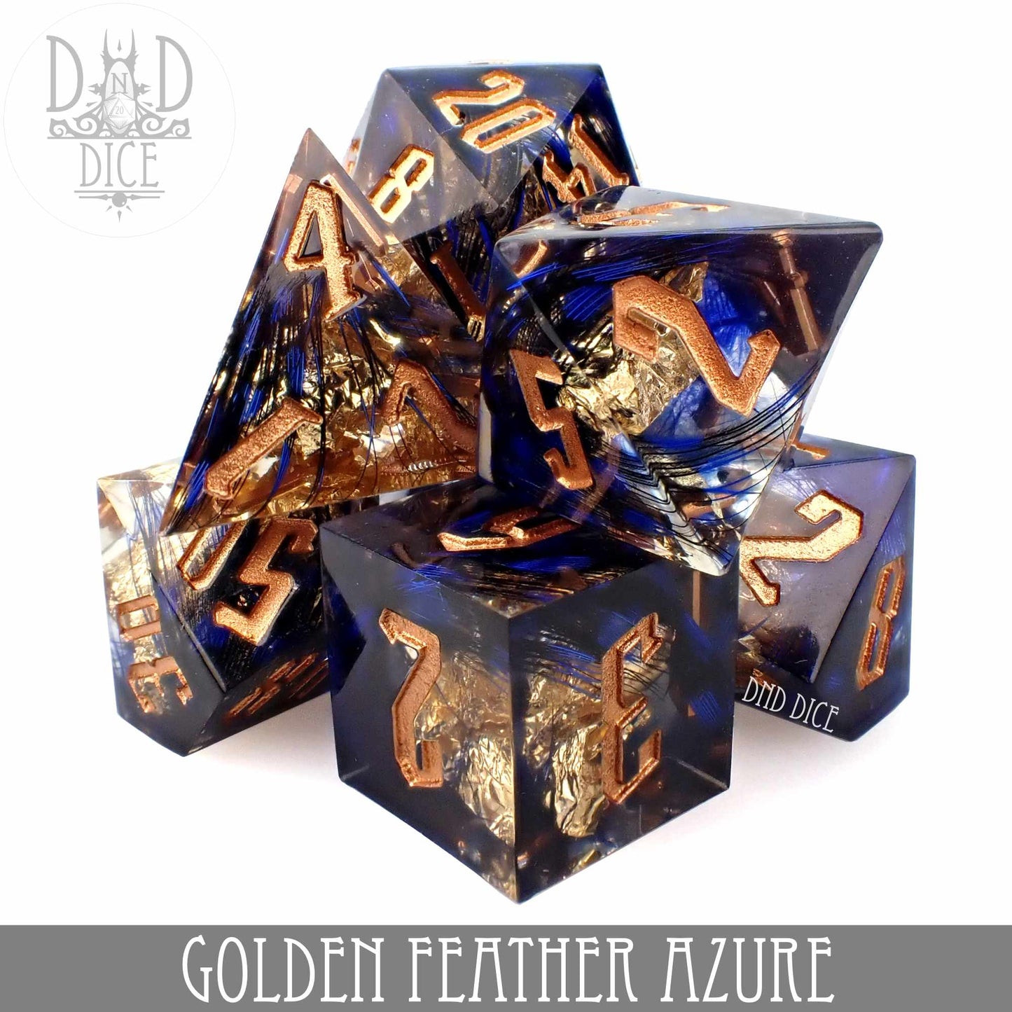 Golden Feather Azure Handmade Dice Set - Premium Dice Sets & Games from DND DICE - Just $35! Shop now at Game Crave Tournament Store