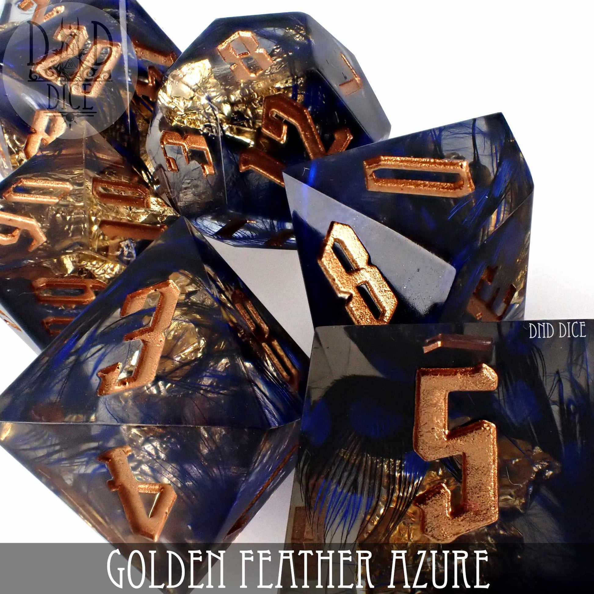 Golden Feather Azure Handmade Dice Set - Premium Dice Sets & Games from DND DICE - Just $35! Shop now at Game Crave Tournament Store