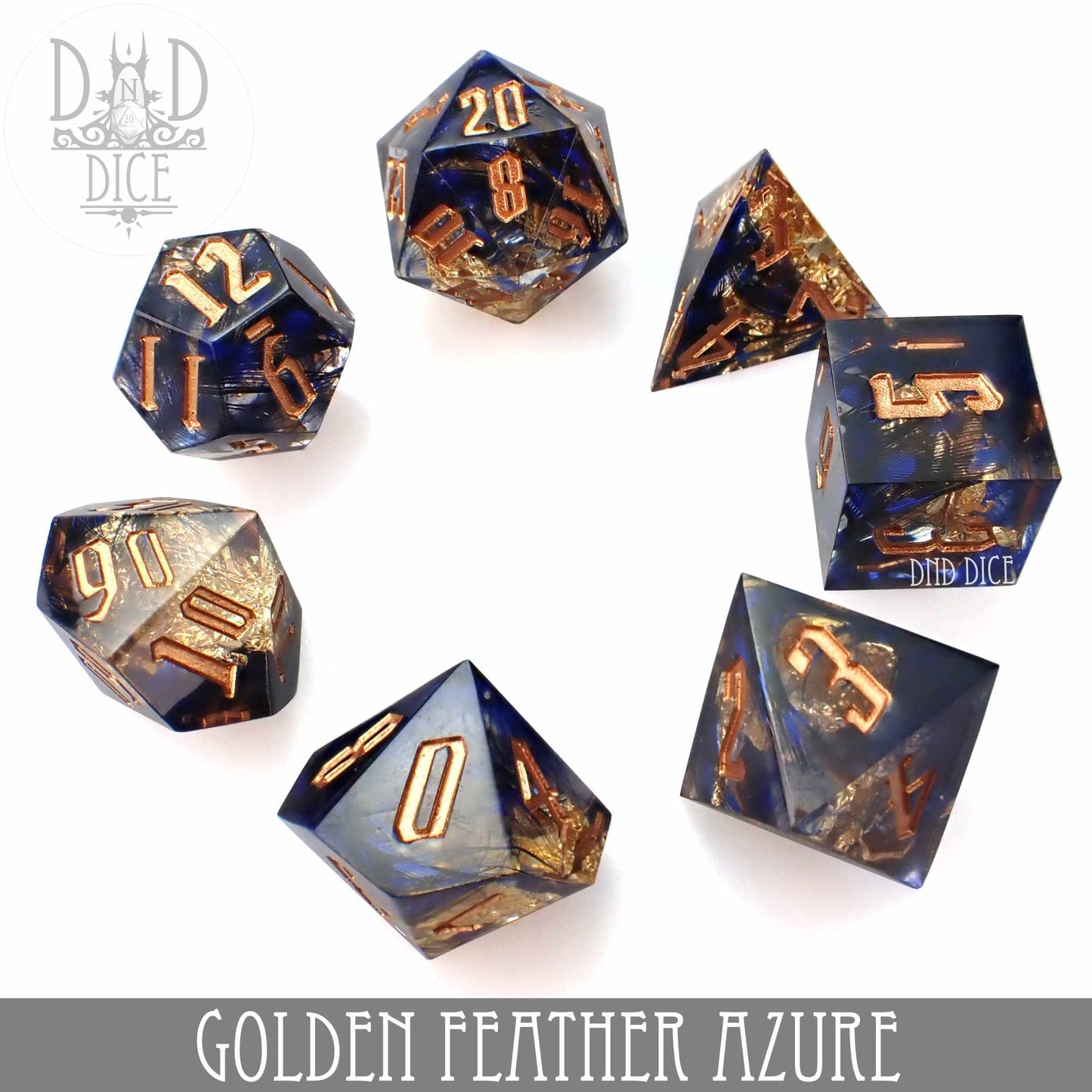 Golden Feather Azure Handmade Dice Set - Premium Dice Sets & Games from DND DICE - Just $35! Shop now at Game Crave Tournament Store