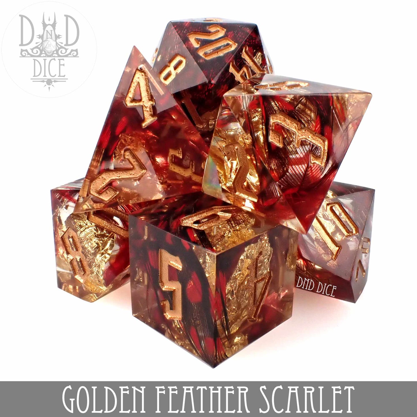 Golden Feather Scarlet Handmade Dice Set - Premium Dice Sets & Games from DND DICE - Just $35! Shop now at Game Crave Tournament Store