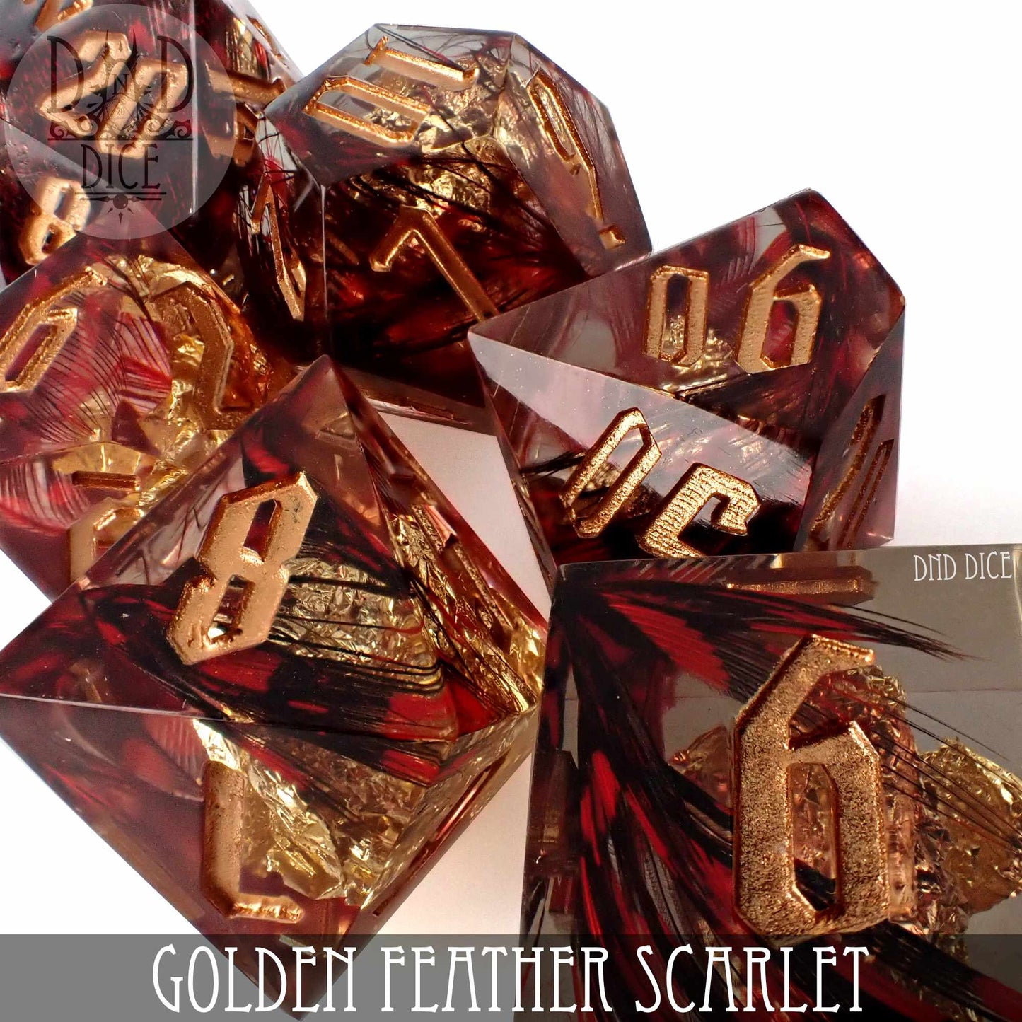 Golden Feather Scarlet Handmade Dice Set - Premium Dice Sets & Games from DND DICE - Just $35! Shop now at Game Crave Tournament Store