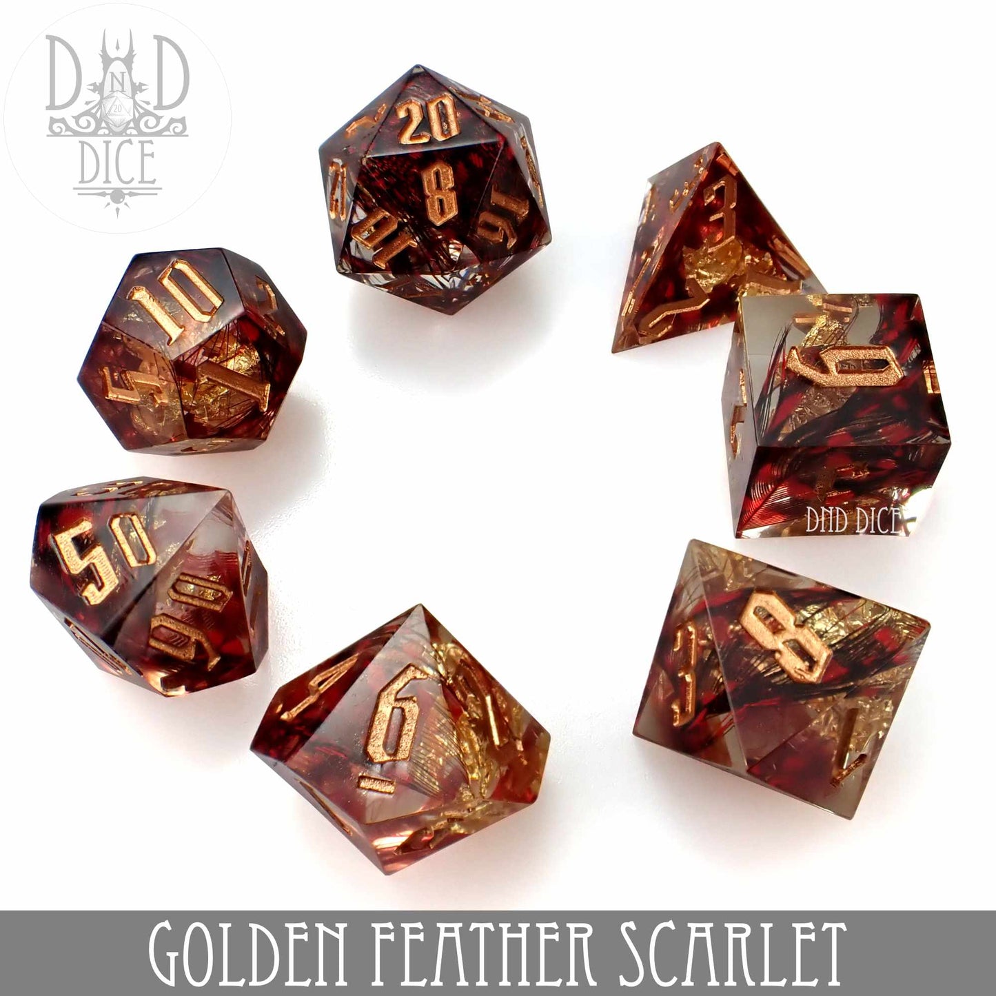 Golden Feather Scarlet Handmade Dice Set - Premium Dice Sets & Games from DND DICE - Just $35! Shop now at Game Crave Tournament Store