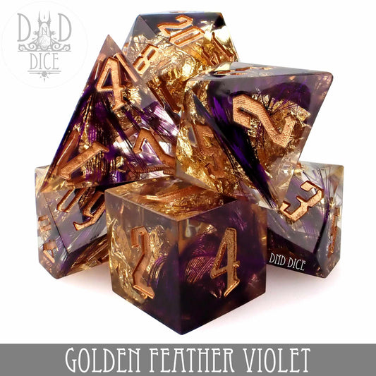 Golden Feather Violet Handmade Dice Set - Premium Dice Sets & Games from DND DICE - Just $35! Shop now at Game Crave Tournament Store