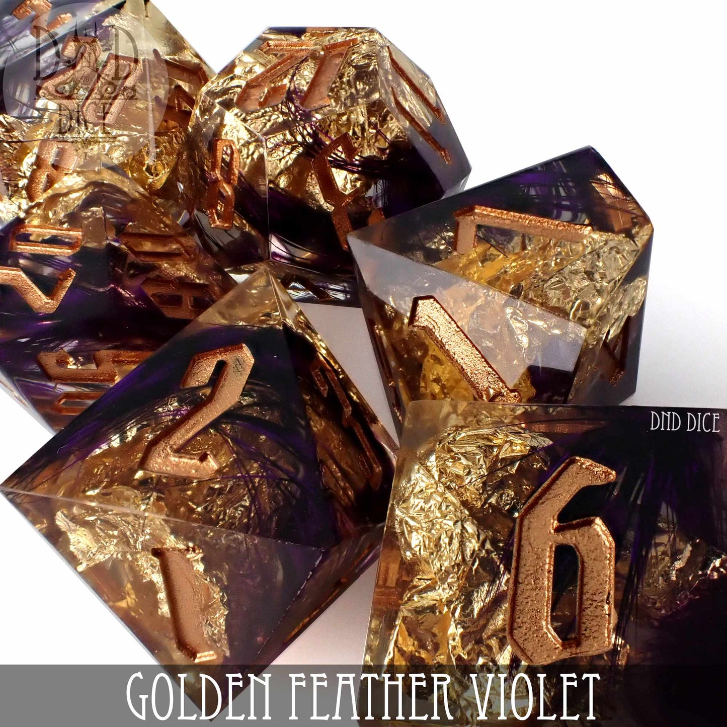 Golden Feather Violet Handmade Dice Set - Premium Dice Sets & Games from DND DICE - Just $35! Shop now at Game Crave Tournament Store