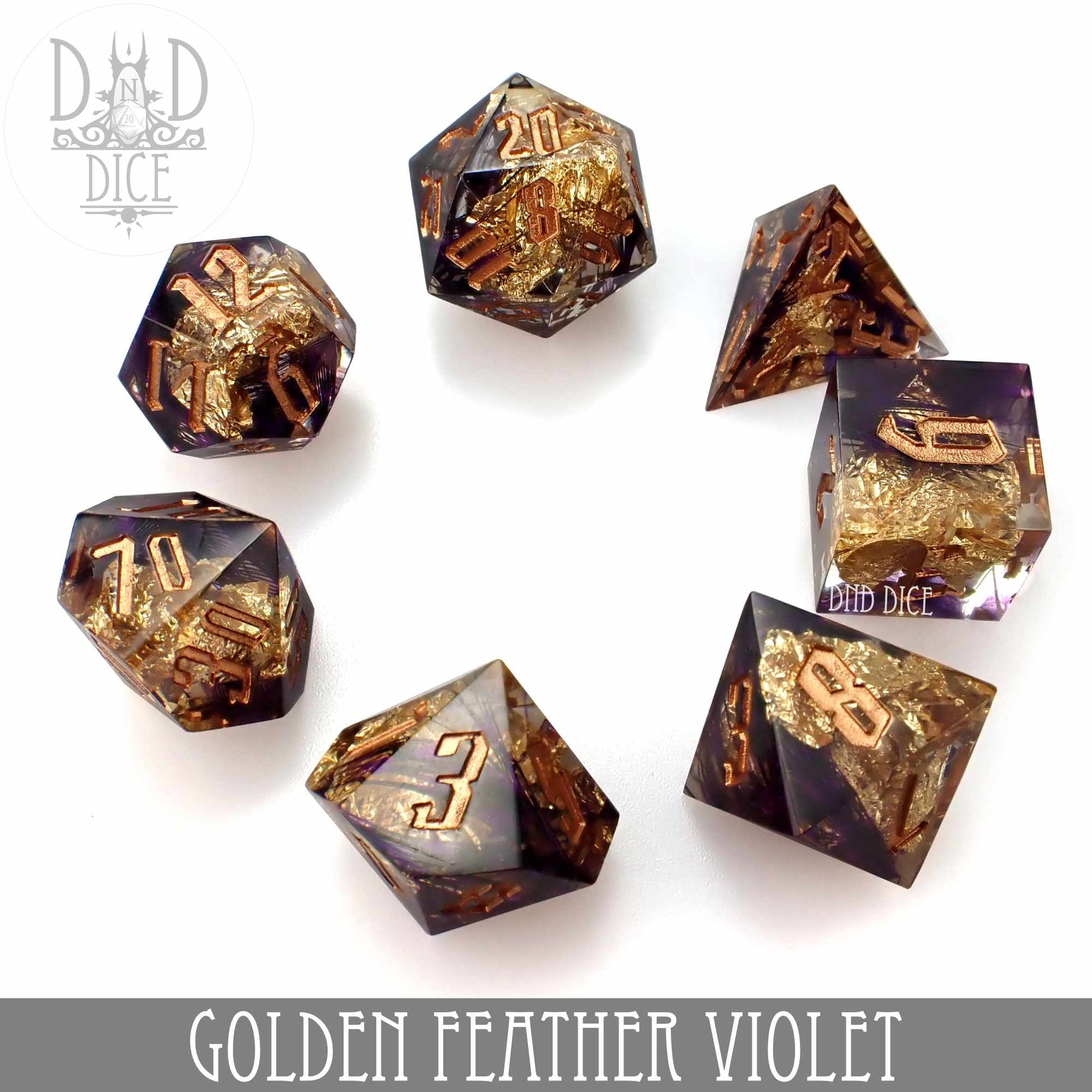 Golden Feather Violet Handmade Dice Set - Premium Dice Sets & Games from DND DICE - Just $35! Shop now at Game Crave Tournament Store