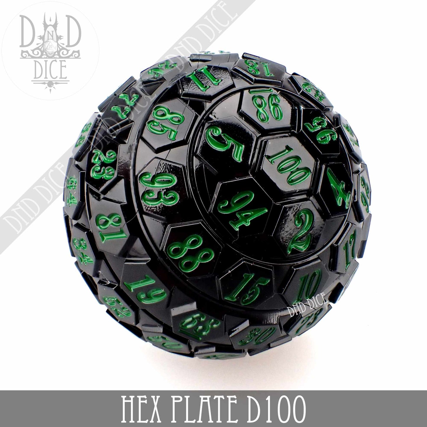 Hex Plate D100 Black With Green (45mm) - Premium Dice Sets & Games from DND DICE - Just $15! Shop now at Game Crave Tournament Store