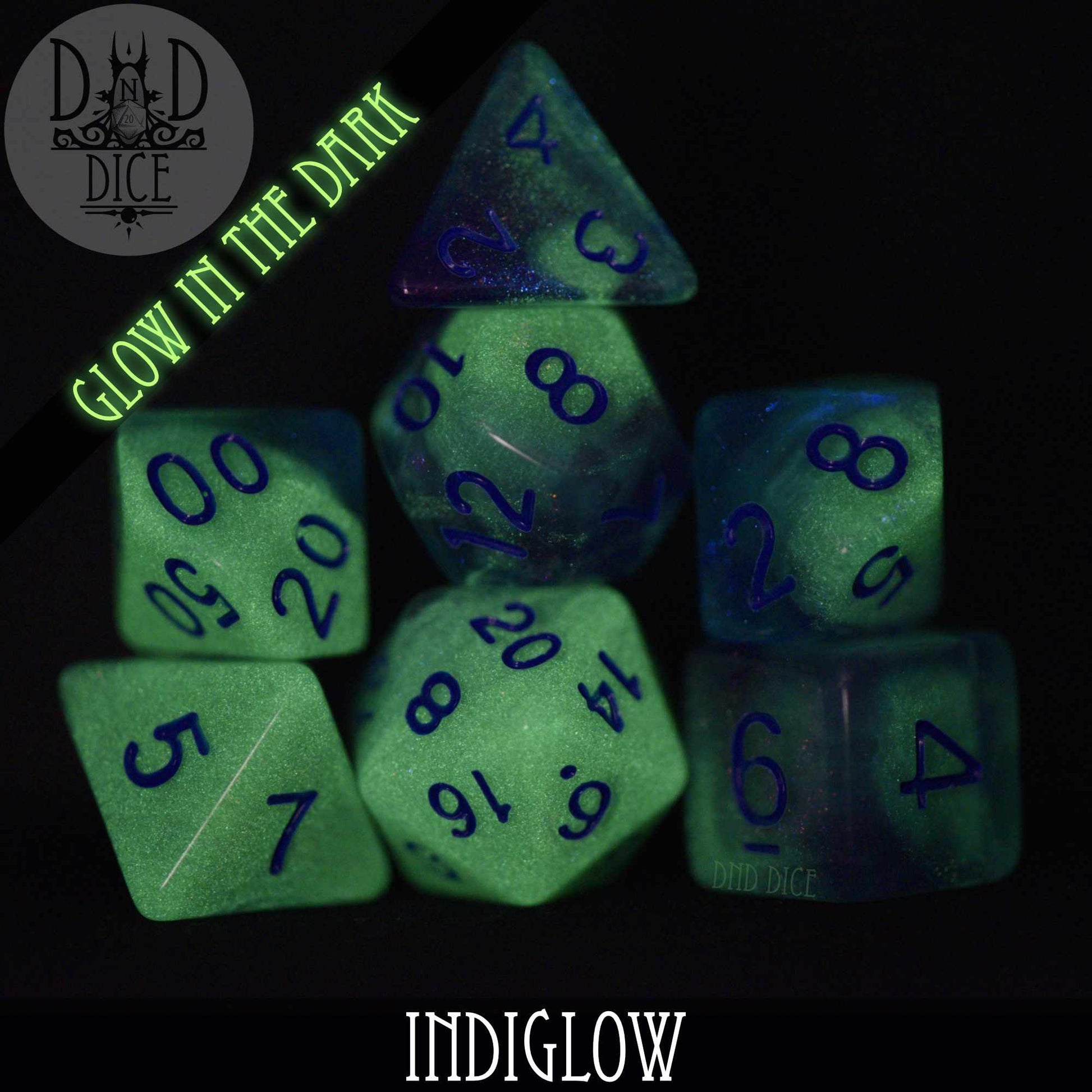 Indiglow Glow in the Dark Dice Set - Premium Dice Sets & Games from DND DICE - Just $9! Shop now at Game Crave Tournament Store