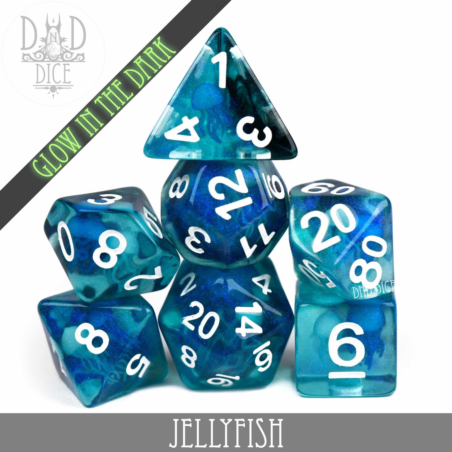 Jellyfish Glow in the Dark Dice Set - Premium Dice Sets & Games from DND DICE - Just $16! Shop now at Game Crave Tournament Store