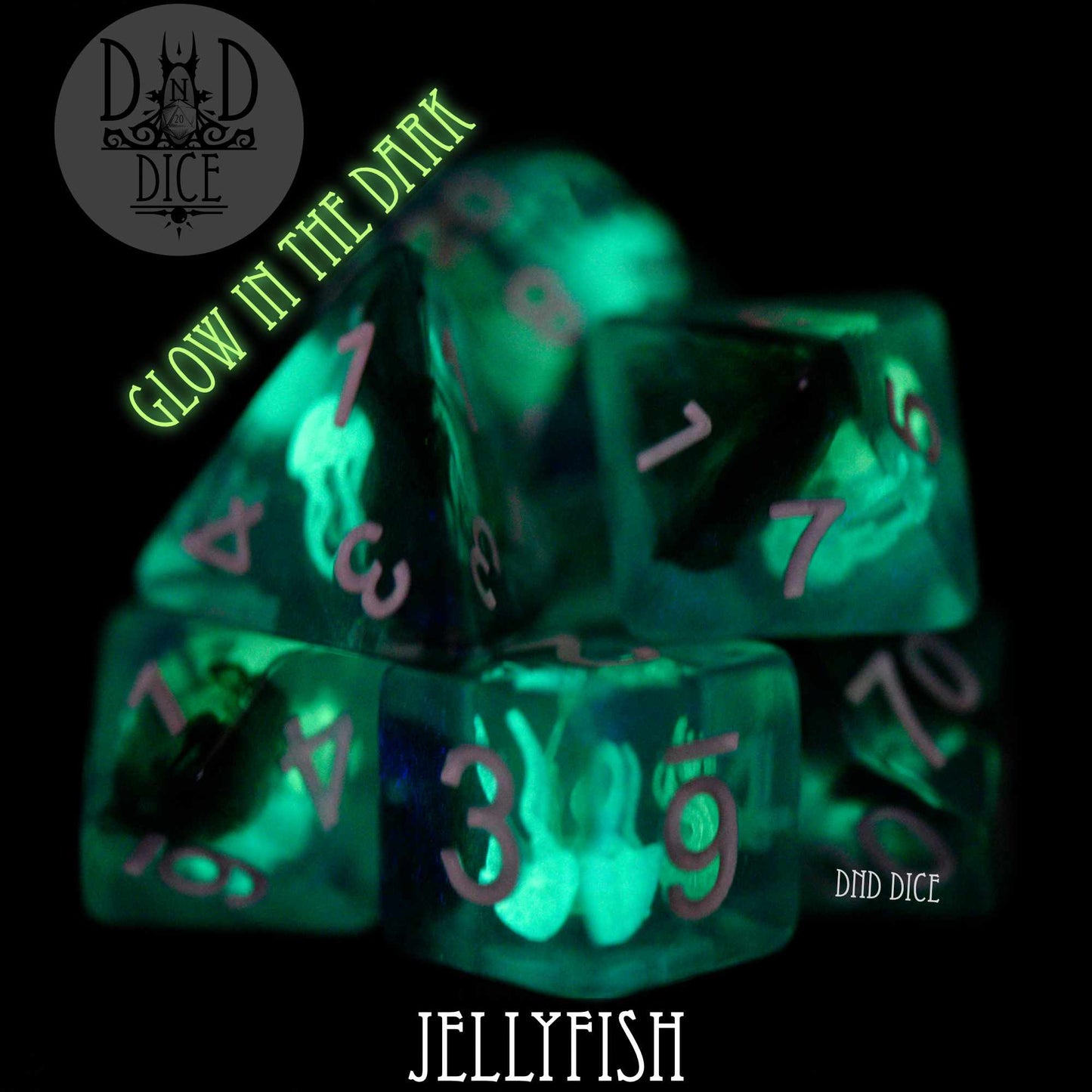 Jellyfish Glow in the Dark Dice Set - Premium Dice Sets & Games from DND DICE - Just $16! Shop now at Game Crave Tournament Store