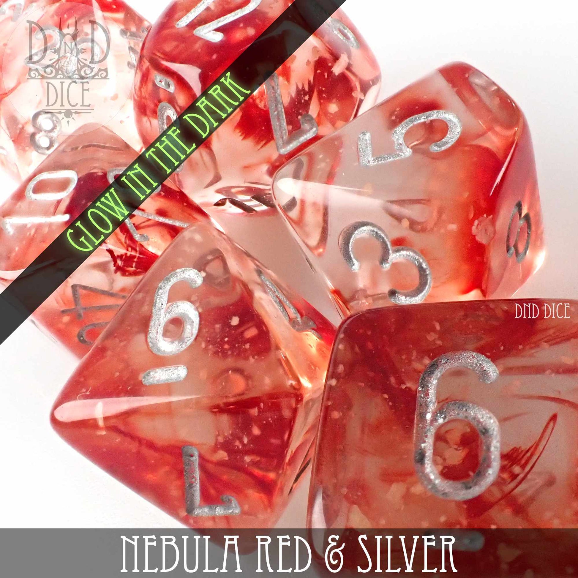 Nebula Red & Silver Dice Set (Glow) - Premium Dice Sets & Games from DND DICE - Just $12! Shop now at Game Crave Tournament Store