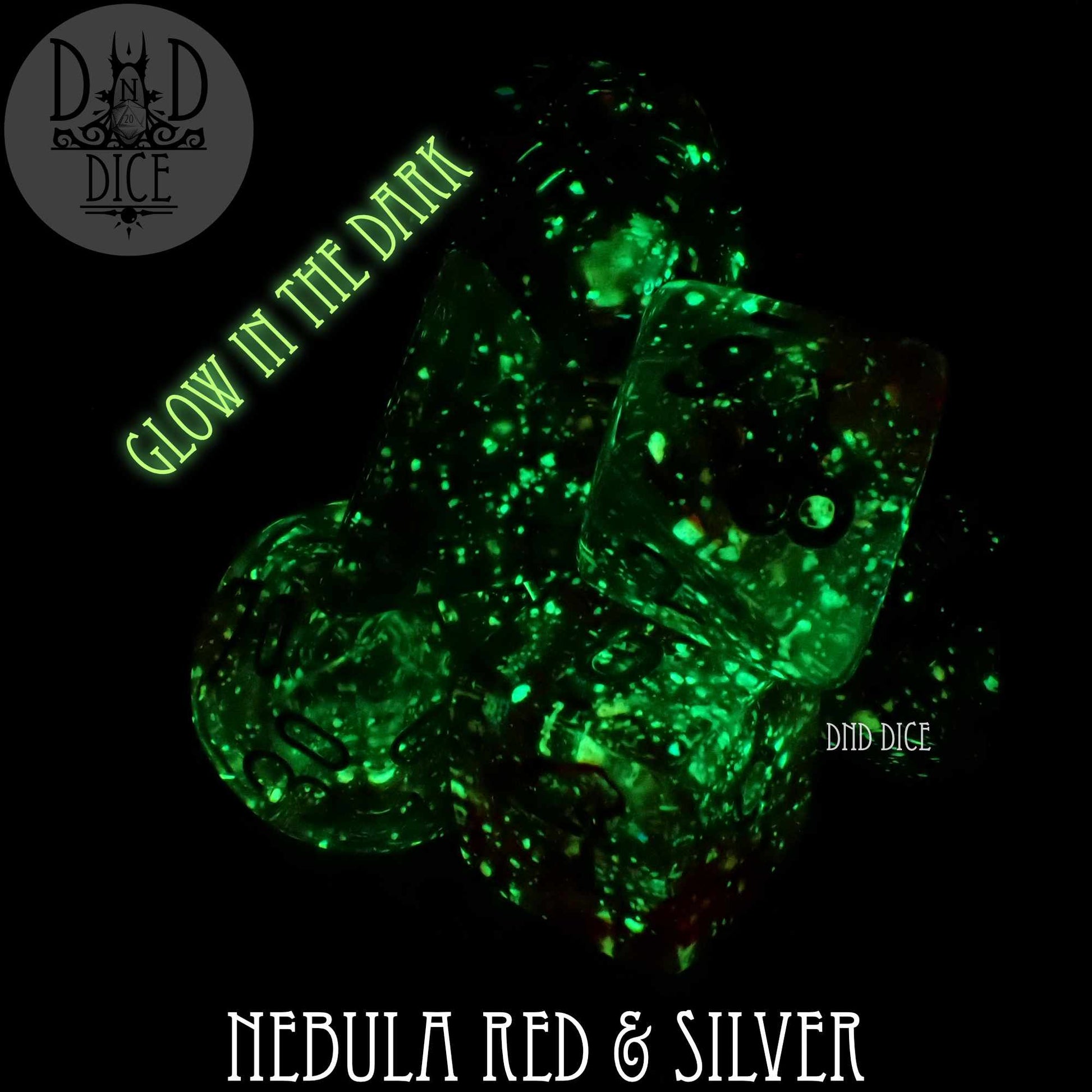 Nebula Red & Silver Dice Set (Glow) - Premium Dice Sets & Games from DND DICE - Just $12! Shop now at Game Crave Tournament Store