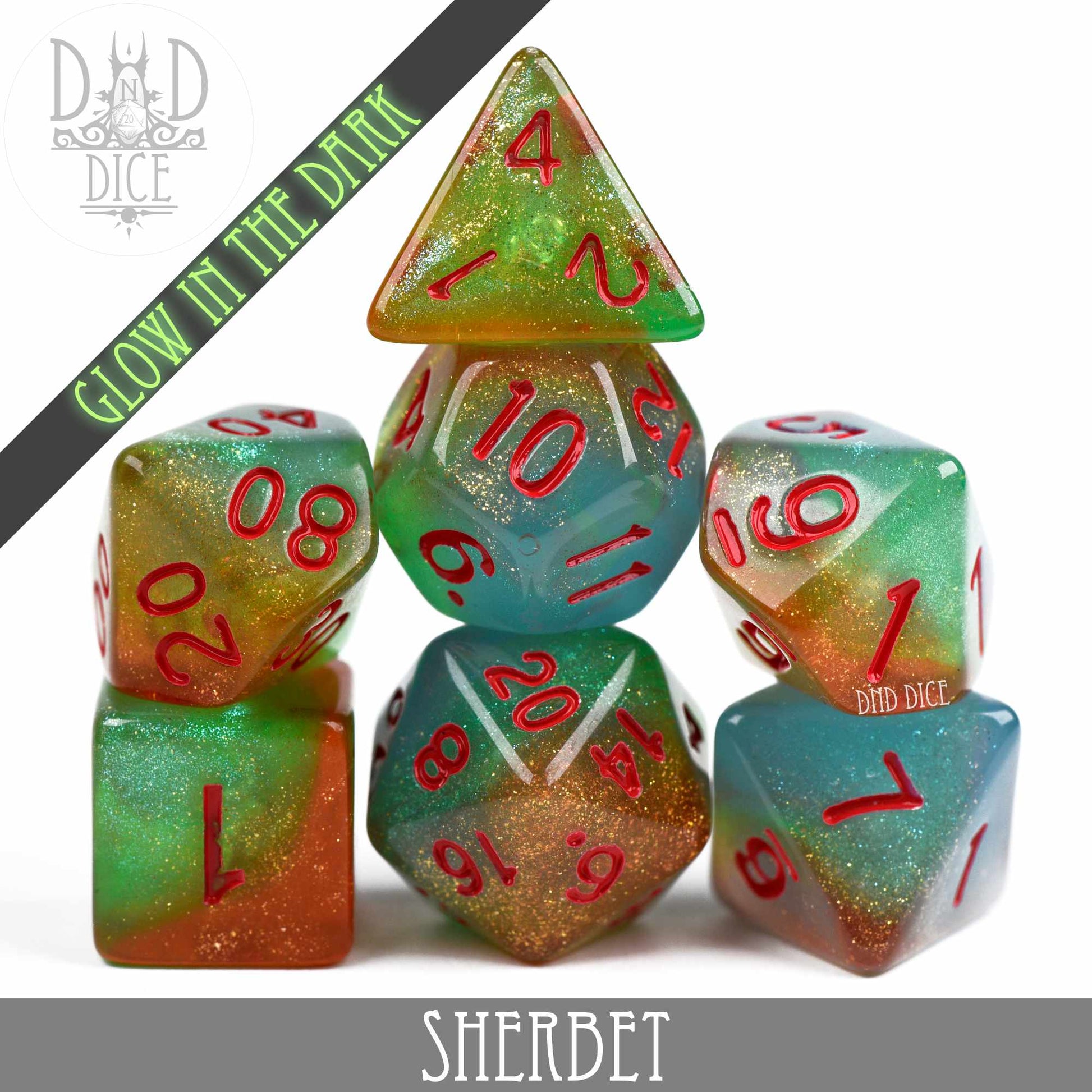 Sherbet Glow in the Dark Dice Set - Premium Dice Sets & Games from DND DICE - Just $9! Shop now at Game Crave Tournament Store