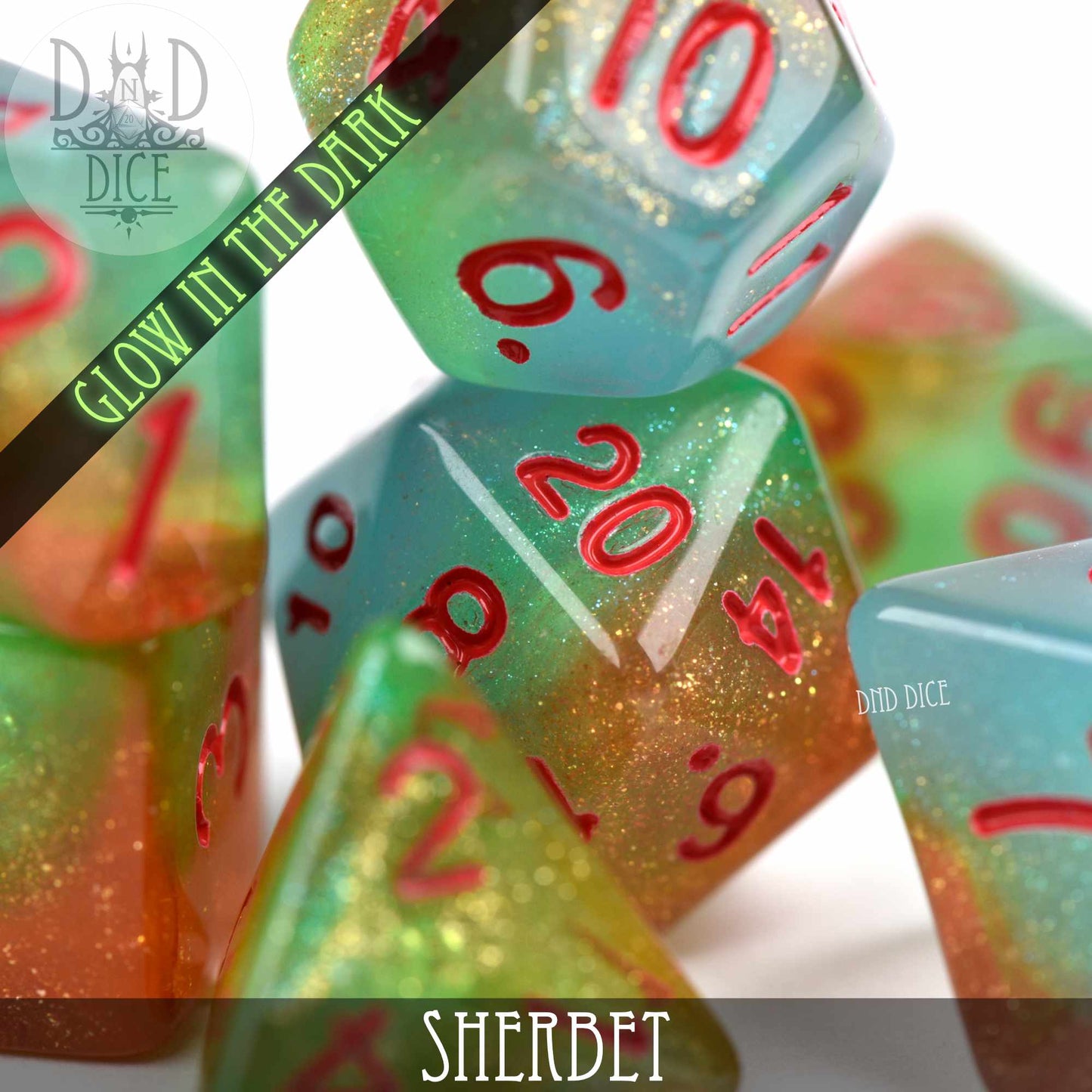 Sherbet Glow in the Dark Dice Set - Premium Dice Sets & Games from DND DICE - Just $9! Shop now at Game Crave Tournament Store