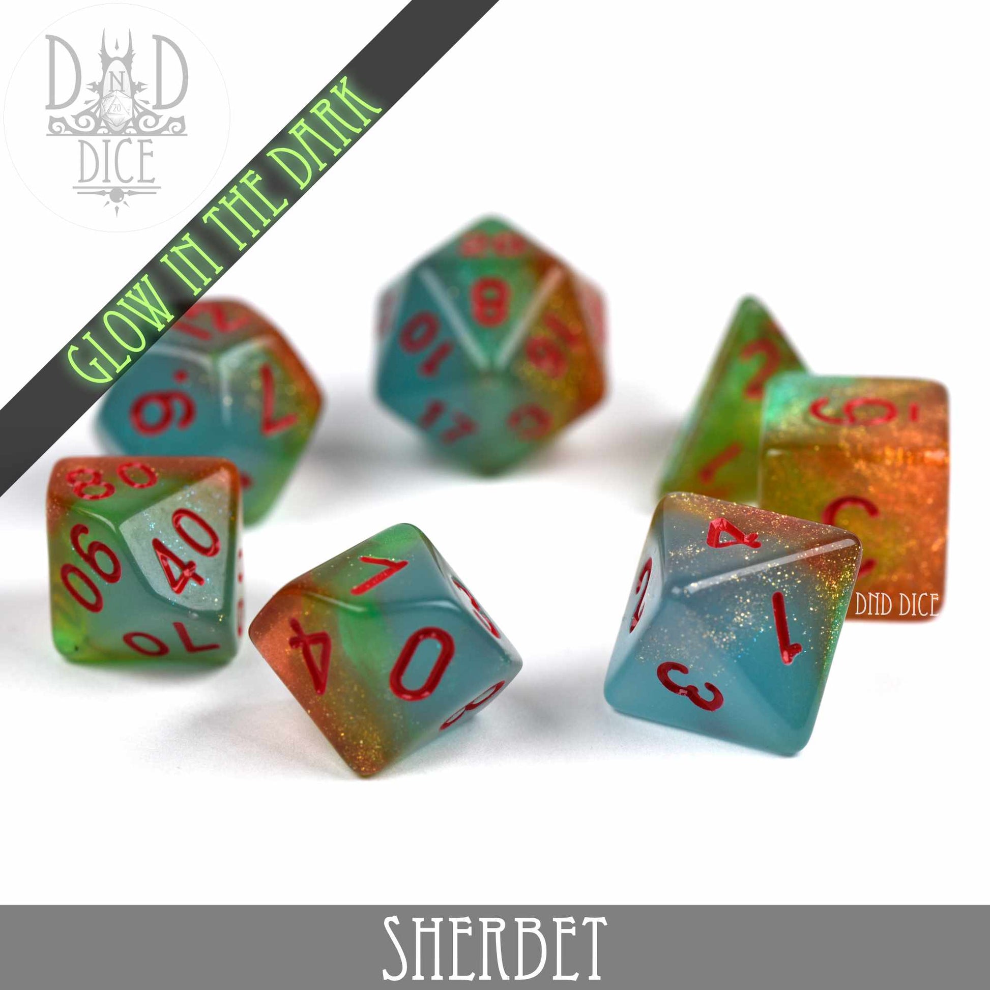 Sherbet Glow in the Dark Dice Set - Premium Dice Sets & Games from DND DICE - Just $9! Shop now at Game Crave Tournament Store