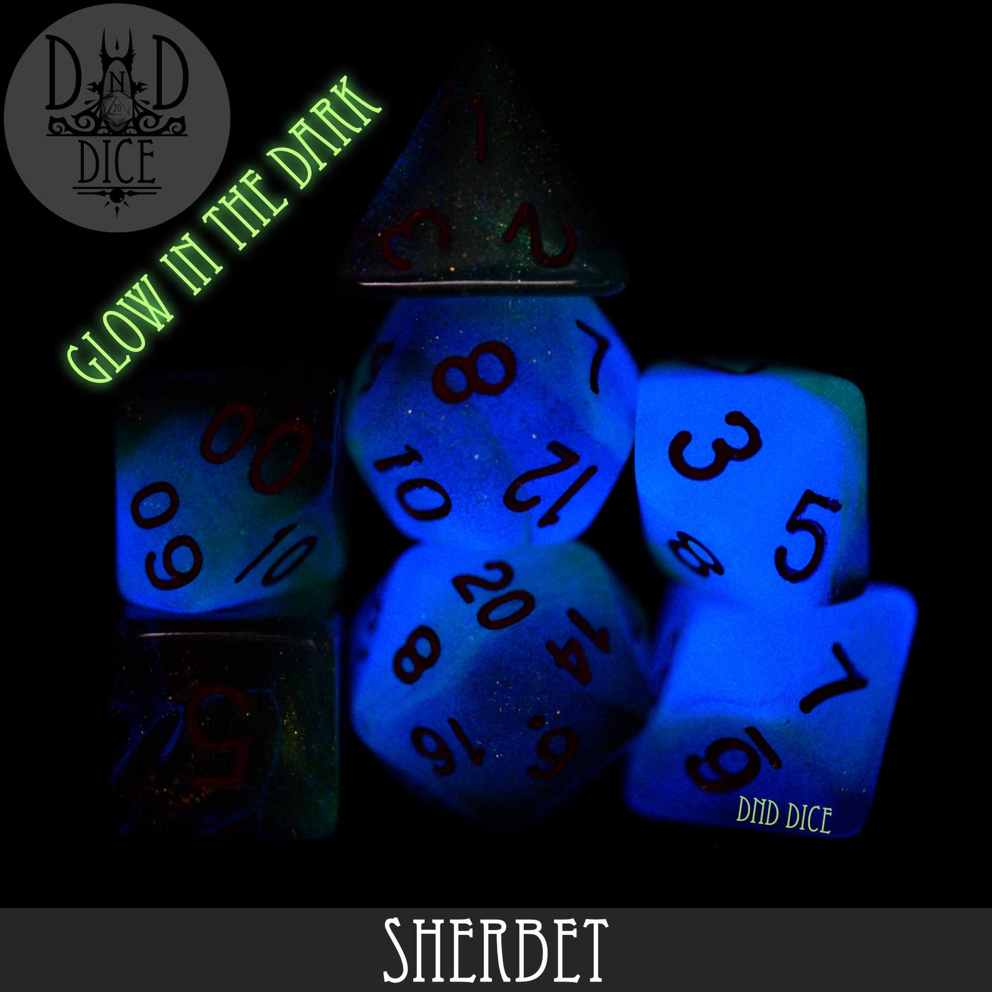 Sherbet Glow in the Dark Dice Set - Premium Dice Sets & Games from DND DICE - Just $9! Shop now at Game Crave Tournament Store