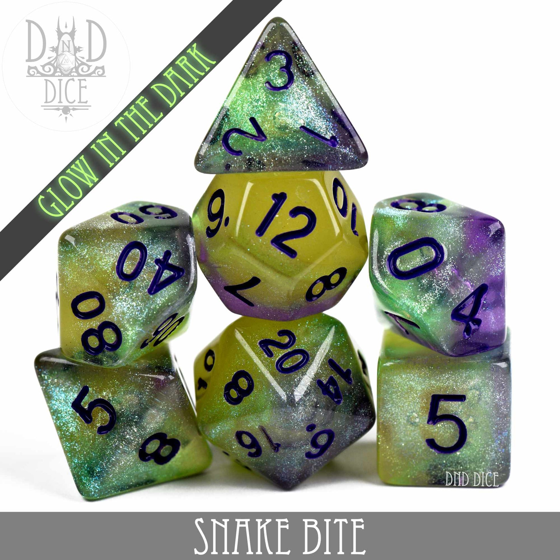 Snake Bite Glow in the Dark Dice Set - Premium Dice Sets & Games from DND DICE - Just $9! Shop now at Game Crave Tournament Store