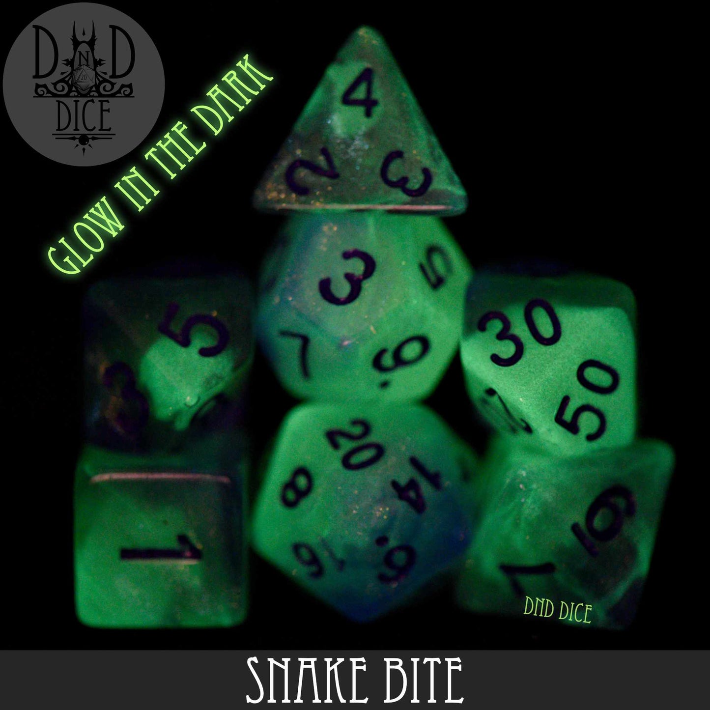 Snake Bite Glow in the Dark Dice Set - Premium Dice Sets & Games from DND DICE - Just $9! Shop now at Game Crave Tournament Store