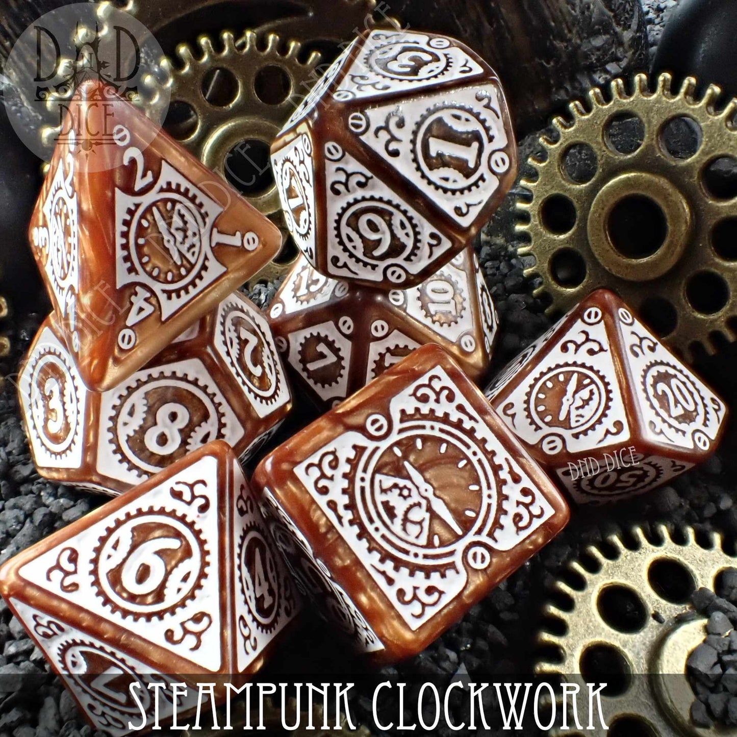 Steampunk Clockwork Caramel Dice Set - Premium Dice Sets & Games from DND DICE - Just $19! Shop now at Game Crave Tournament Store