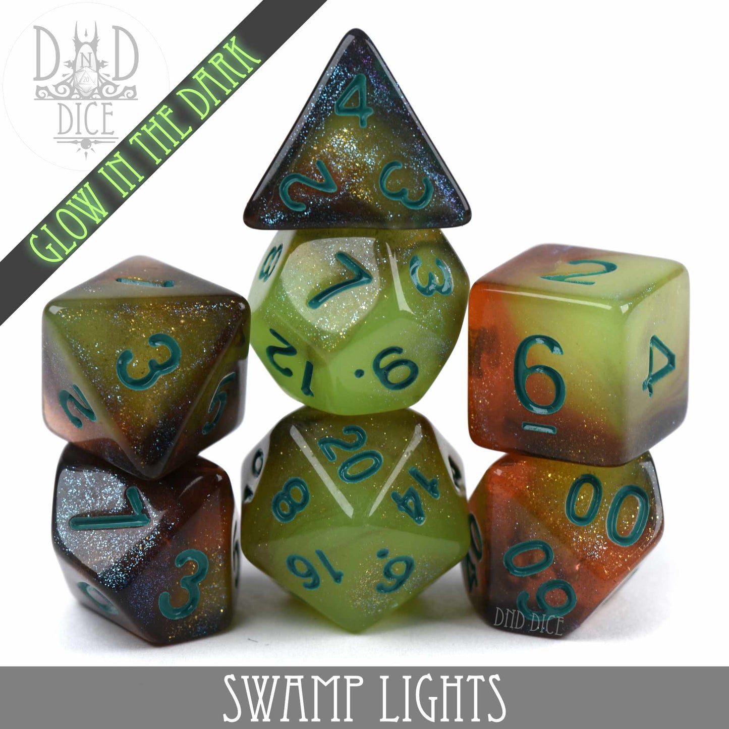 Swamp Lights Glow in the Dark Dice Set - Premium Dice Sets & Games from DND DICE - Just $9! Shop now at Game Crave Tournament Store