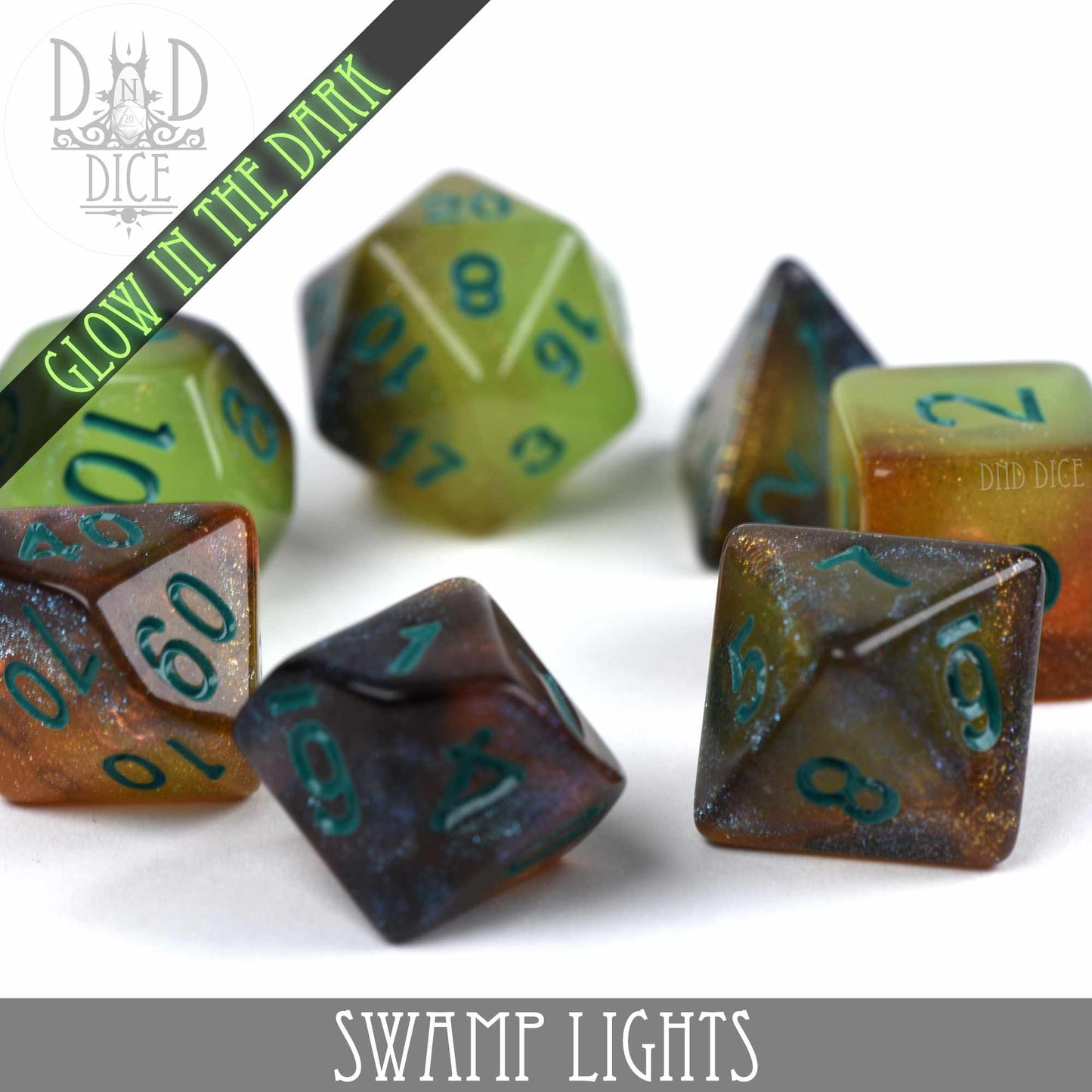 Swamp Lights Glow in the Dark Dice Set - Premium Dice Sets & Games from DND DICE - Just $9! Shop now at Game Crave Tournament Store