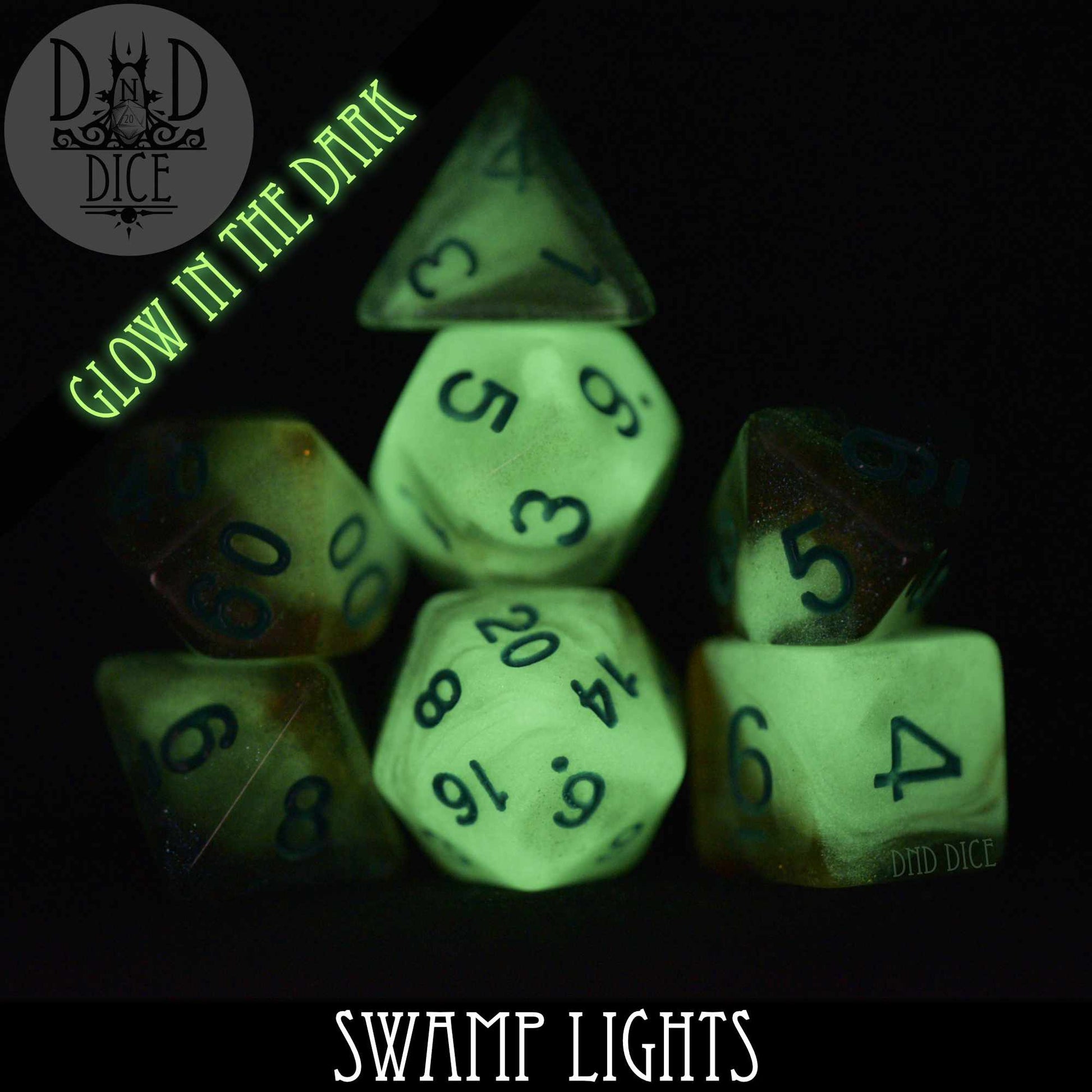 Swamp Lights Glow in the Dark Dice Set - Premium Dice Sets & Games from DND DICE - Just $9! Shop now at Game Crave Tournament Store