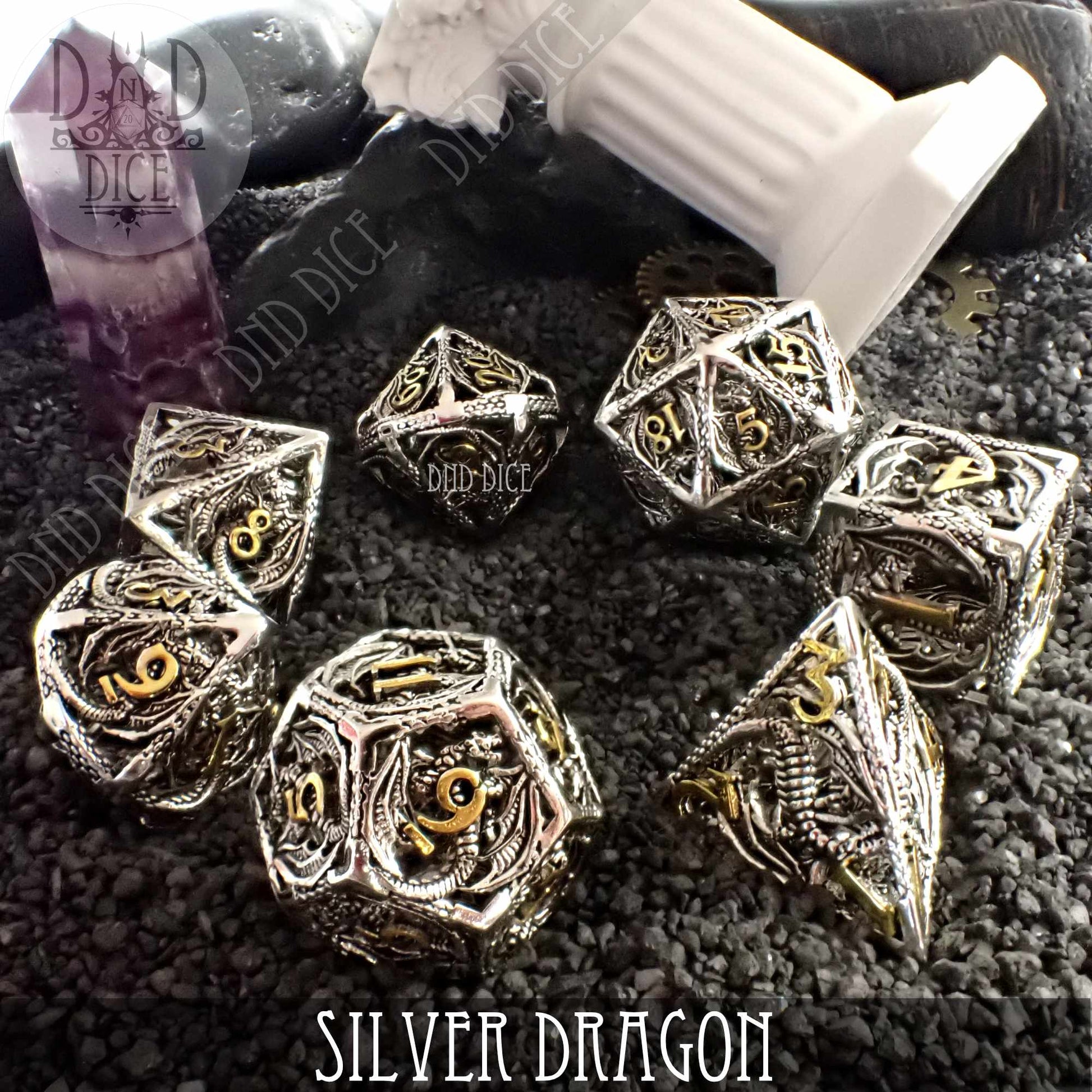 Silver Dragon Metal Dice Set (Gift Box) - Premium Dice Sets & Games from DND DICE - Just $40! Shop now at Game Crave Tournament Store