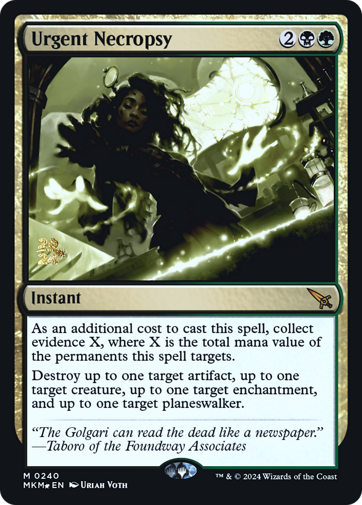 Urgent Necropsy (PMKM-240S) - Murders at Karlov Manor Promos Foil - Premium MTG Single from Wizards of the Coast - Just $0.49! Shop now at Game Crave Tournament Store