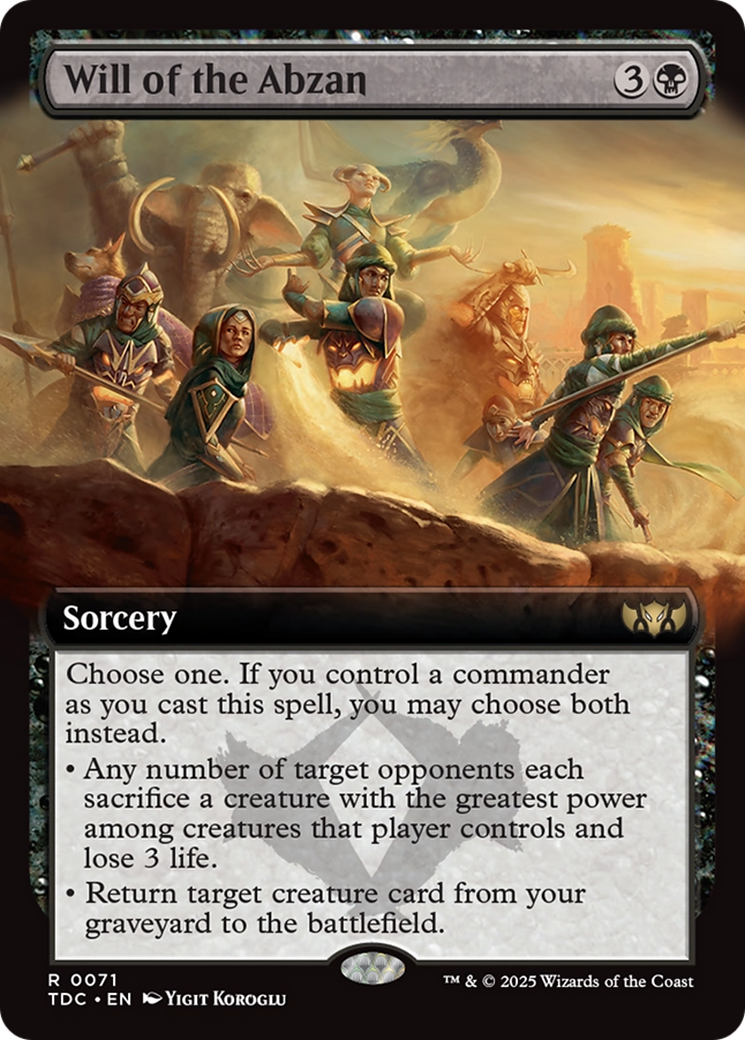 Will of the Abzan (TDC-071) - Tarkir: Dragonstorm Commander: (Extended Art) - Premium MTG Single from Wizards of the Coast - Just $1.43! Shop now at Game Crave Tournament Store