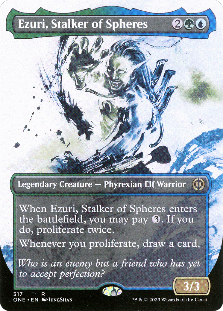 Ezuri, Stalker of Spheres (ONE-317) - Phyrexia: All Will Be One: (Showcase) (Borderless) Foil - Premium MTG Single from Wizards of the Coast - Just $1.20! Shop now at Game Crave Tournament Store
