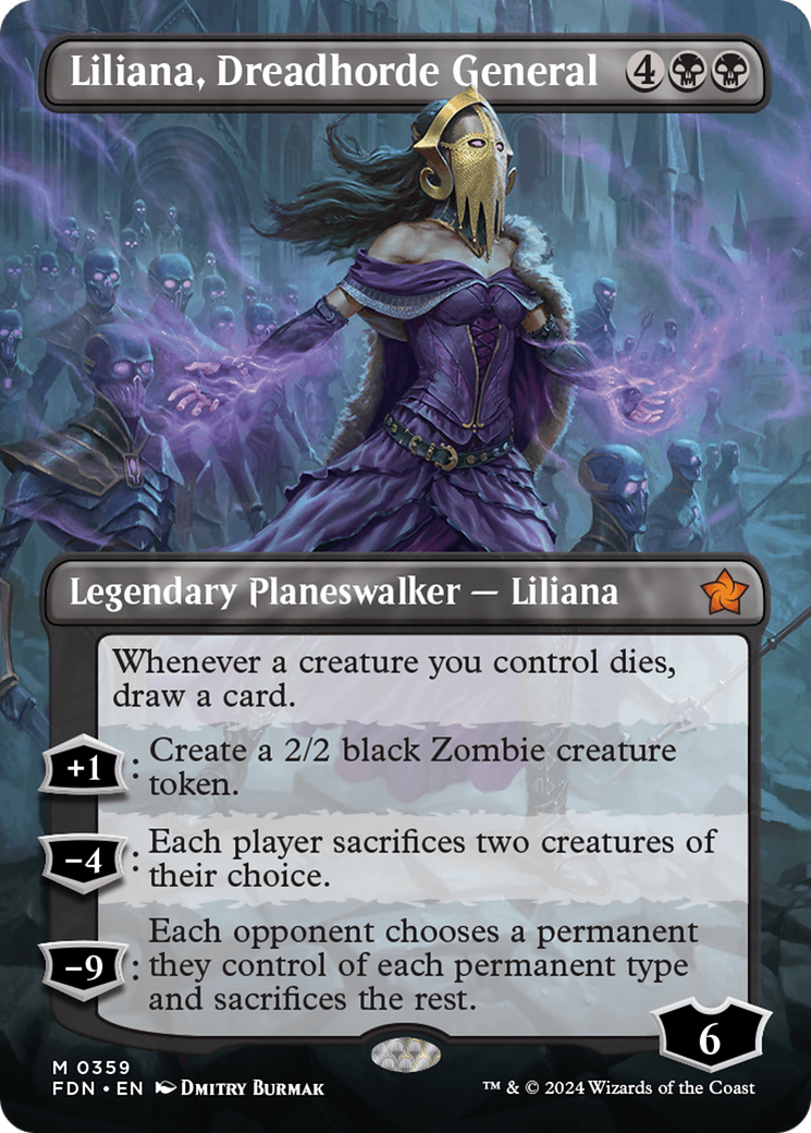 Liliana, Dreadhorde General (FDN-359) - Foundations (Borderless) Foil - Premium MTG Single from Wizards of the Coast - Just $14.46! Shop now at Game Crave Tournament Store