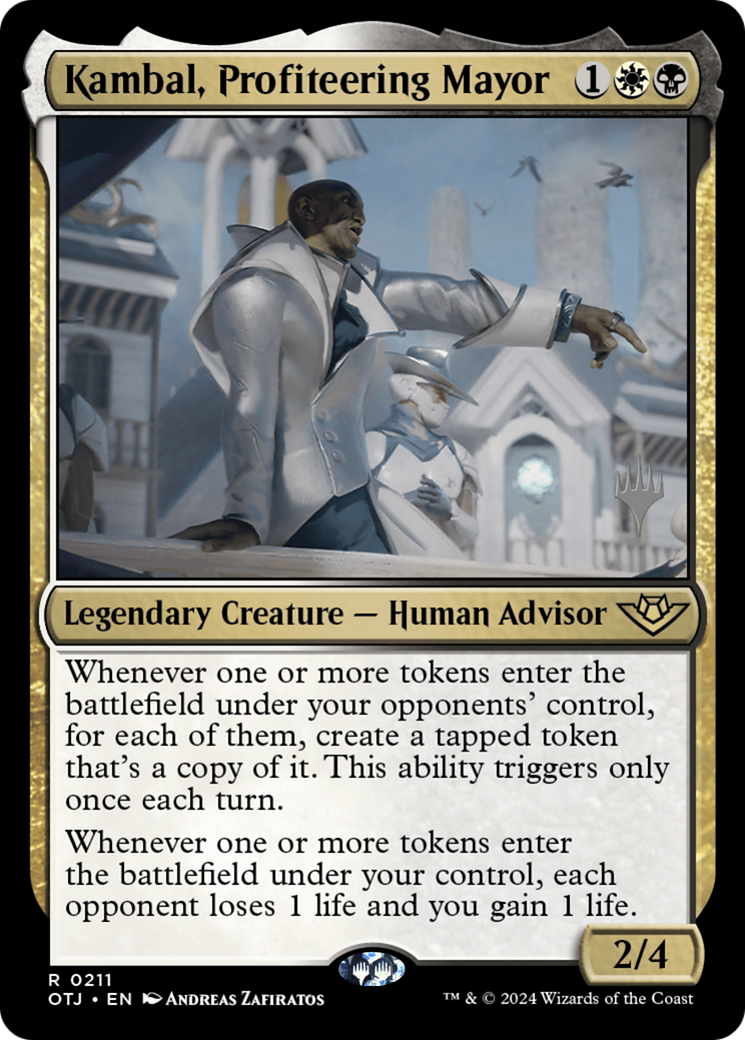 Kambal, Profiteering Mayor (POTJ-211P) - Outlaws of Thunder Junction Promos - Premium MTG Single from Wizards of the Coast - Just $3.40! Shop now at Game Crave Tournament Store