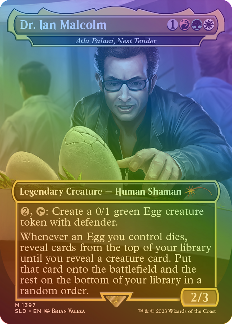 Atla Palani, Nest Tender (SLD-1397★) - Secret Lair Drop / Dr. Ian Malcolm (Borderless) Foil - Premium MTG Single from Wizards of the Coast - Just $34.08! Shop now at Game Crave Tournament Store