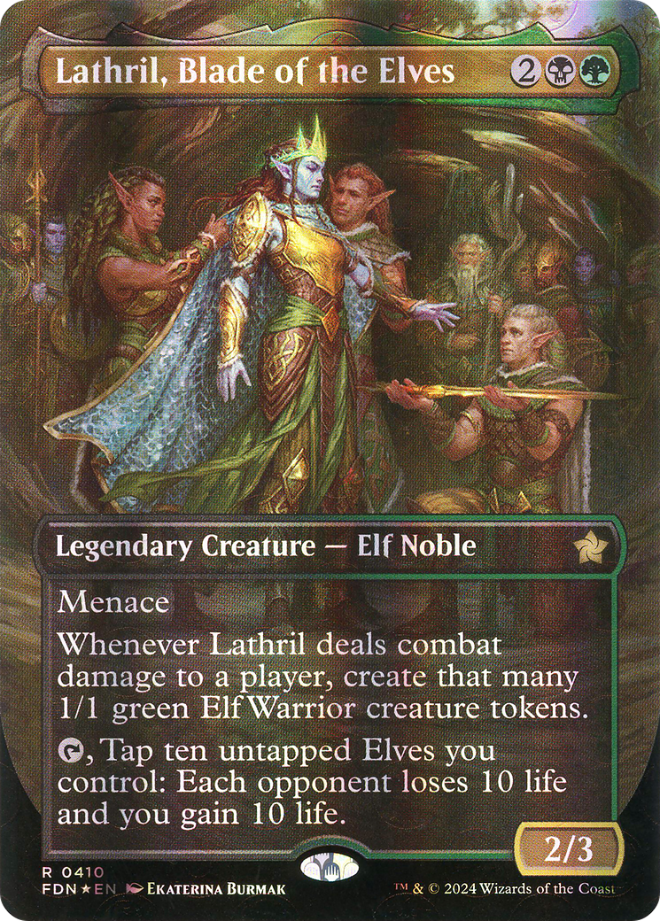 Lathril, Blade of the Elves (FDN-410) - Foundations (Borderless) Foil - Premium MTG Single from Wizards of the Coast - Just $43.34! Shop now at Game Crave Tournament Store
