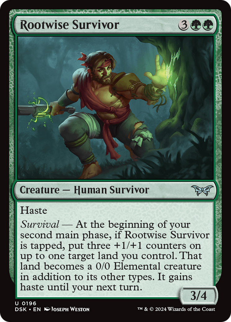 Rootwise Survivor (DSK-196) - Duskmourn: House of Horror - Premium MTG Single from Wizards of the Coast - Just $0.25! Shop now at Game Crave Tournament Store