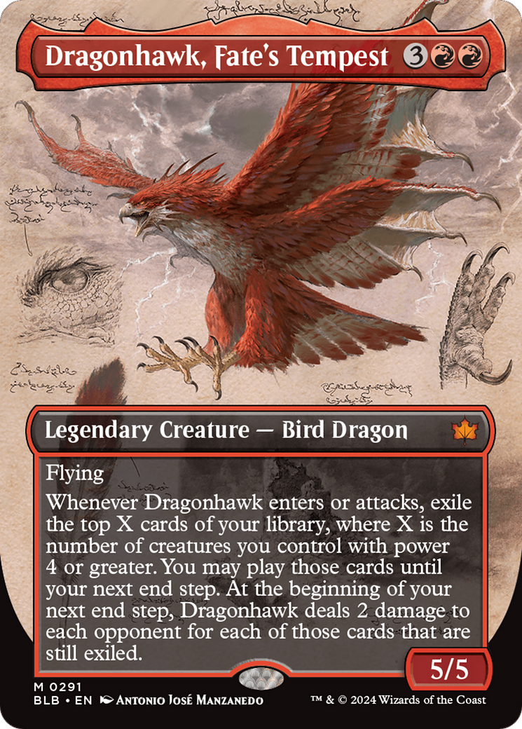 Dragonhawk, Fate's Tempest (BLB-291) - Bloomburrow: (Showcase) (Borderless) - Premium MTG Single from Wizards of the Coast - Just $12.03! Shop now at Game Crave Tournament Store