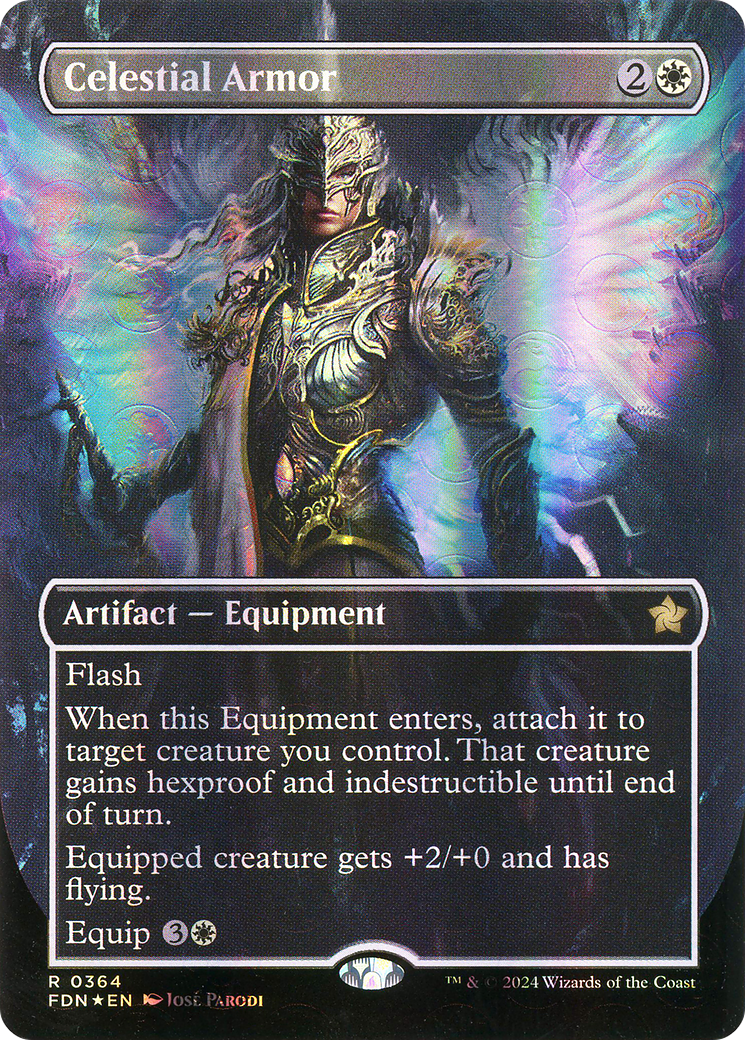 Celestial Armor (FDN-364) - Foundations (Borderless) Foil - Premium MTG Single from Wizards of the Coast - Just $12.18! Shop now at Game Crave Tournament Store