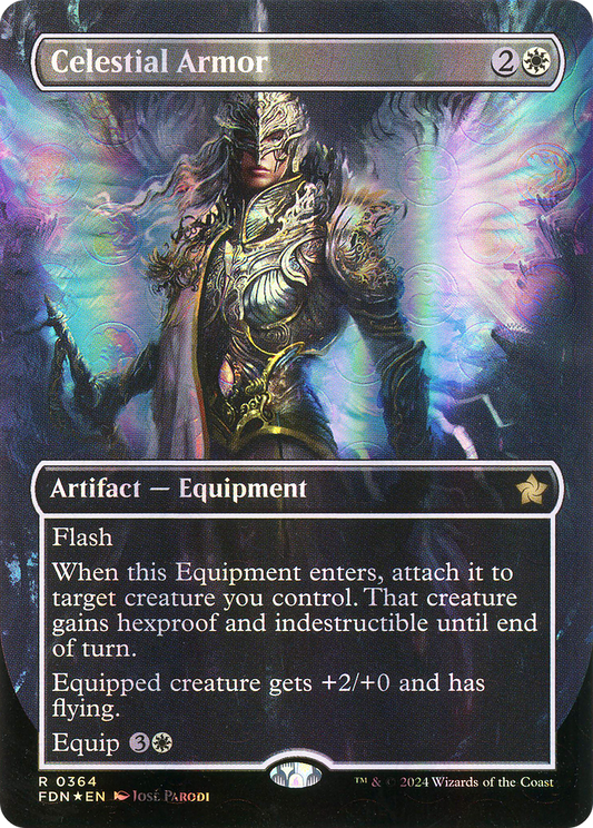 Celestial Armor (FDN-364) - Foundations (Borderless) Foil - Premium MTG Single from Wizards of the Coast - Just $12.18! Shop now at Game Crave Tournament Store