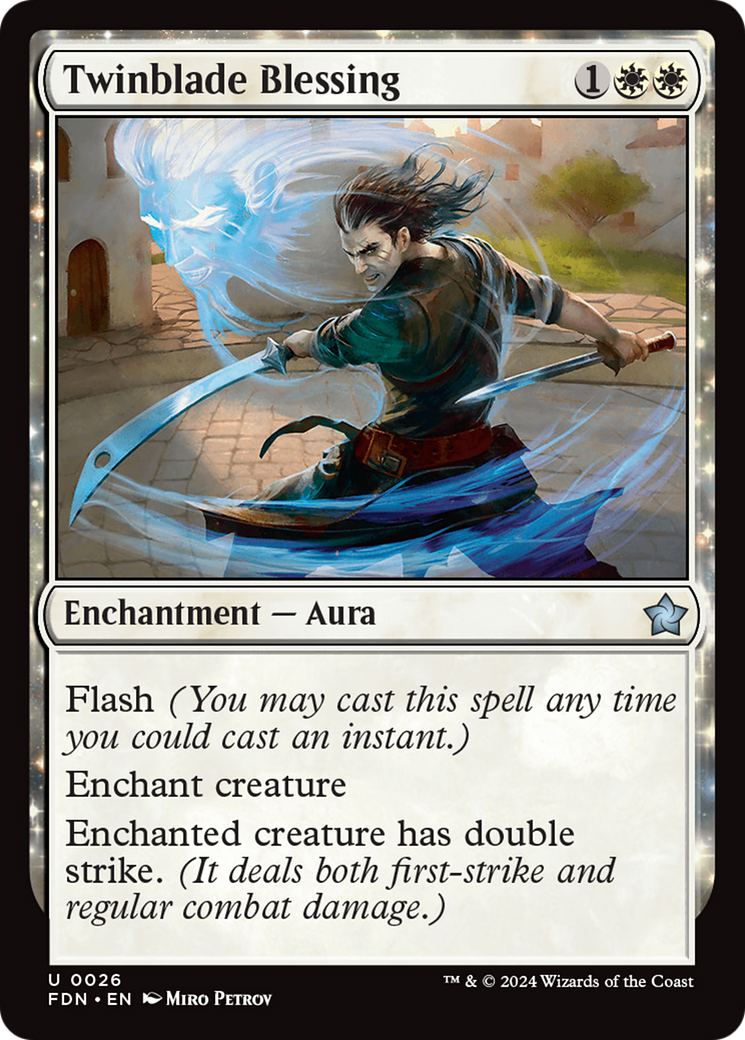 Twinblade Blessing (FDN-026) - Foundations Foil - Premium MTG Single from Wizards of the Coast - Just $0.25! Shop now at Game Crave Tournament Store