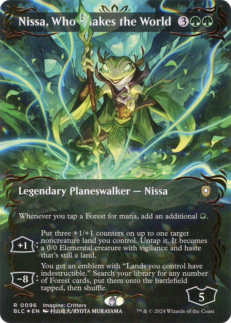 Nissa, Who Shakes the World (BLC-096) - Bloomburrow Commander (Borderless) Foil - Premium MTG Single from Wizards of the Coast - Just $47.36! Shop now at Game Crave Tournament Store