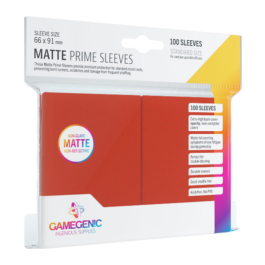 Gamegenic PRIME Sleeves Red (100 ct) - Matte - Standard - Premium Card Sleeves from Gamegenic - Just $7.49! Shop now at Game Crave Tournament Store