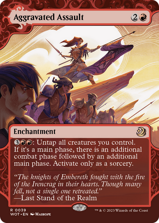 Aggravated Assault (WOT-039) - Wilds of Eldraine: Enchanting Tales: (Showcase) (Borderless) Foil - Premium MTG Single from Wizards of the Coast - Just $3.11! Shop now at Game Crave Tournament Store