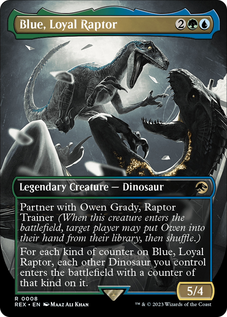 Blue, Loyal Raptor (REX-008) - Jurassic World Collection (Borderless) Foil - Premium MTG Single from Wizards of the Coast - Just $2.92! Shop now at Game Crave Tournament Store