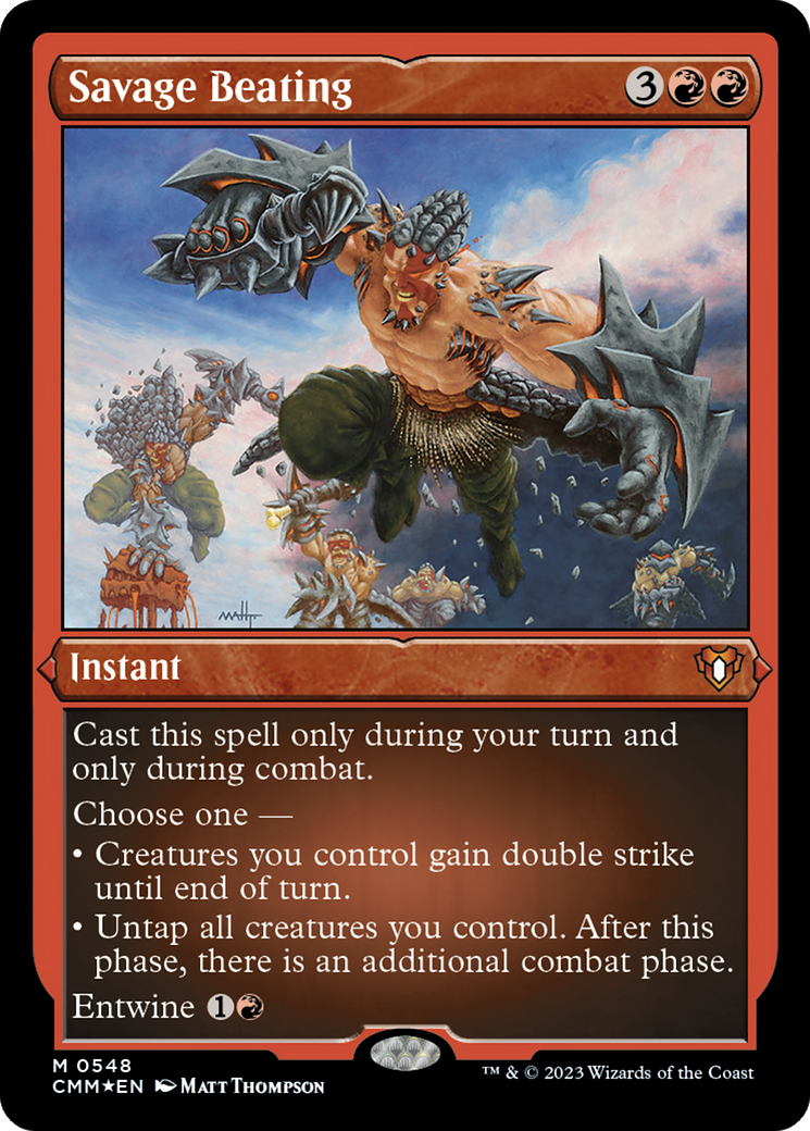 Savage Beating (CMM-548) - Commander Masters Etched Foil - Premium MTG Single from Wizards of the Coast - Just $3.92! Shop now at Game Crave Tournament Store