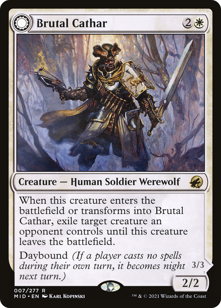 Brutal Cathar // Moonrage Brute (MID-007) - Innistrad: Midnight Hunt: (Double Faced Transform) Foil - Premium MTG Single from Wizards of the Coast - Just $0.13! Shop now at Game Crave Tournament Store