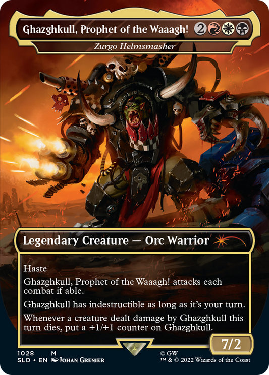 Zurgo Helmsmasher (SLD-1028) - Secret Lair Drop / Ghazghkull, Prophet of the Waaagh! (Borderless) Foil - Premium MTG Single from Wizards of the Coast - Just $6.80! Shop now at Game Crave Tournament Store