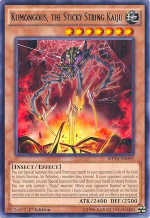Kumongous, the Sticky String Kaiju (MP16-EN099) - 2016 Mega-Tins Mega Pack 1st Edition - Premium Yugioh Single from Konami - Just $0.50! Shop now at Game Crave Tournament Store