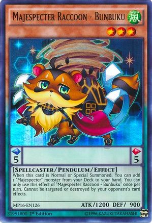 Majespecter Raccoon - Bunbuku (MP16-EN126) - 2016 Mega-Tins Mega Pack 1st Edition - Premium Yugioh Single from Konami - Just $0.36! Shop now at Game Crave Tournament Store