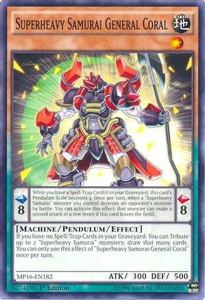 Superheavy Samurai General Coral (MP16-EN182) - 2016 Mega-Tins Mega Pack 1st Edition - Premium Yugioh Single from Konami - Just $0.25! Shop now at Game Crave Tournament Store